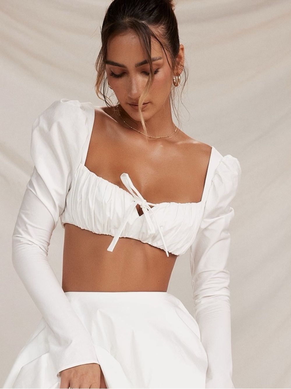 House Of Cb Shira White Puff Sleeve Top